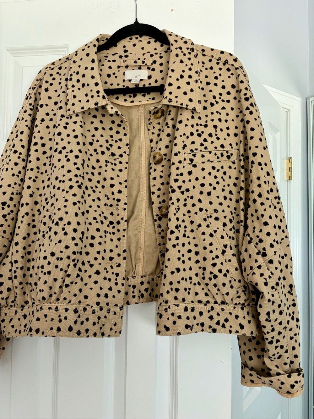 LOFT Tan Jacket with Black Spot Print